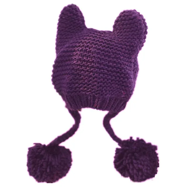 Warm Women's Hand Knitted Kawaii Cat Ears Hat Purple - Shop at LoveMi