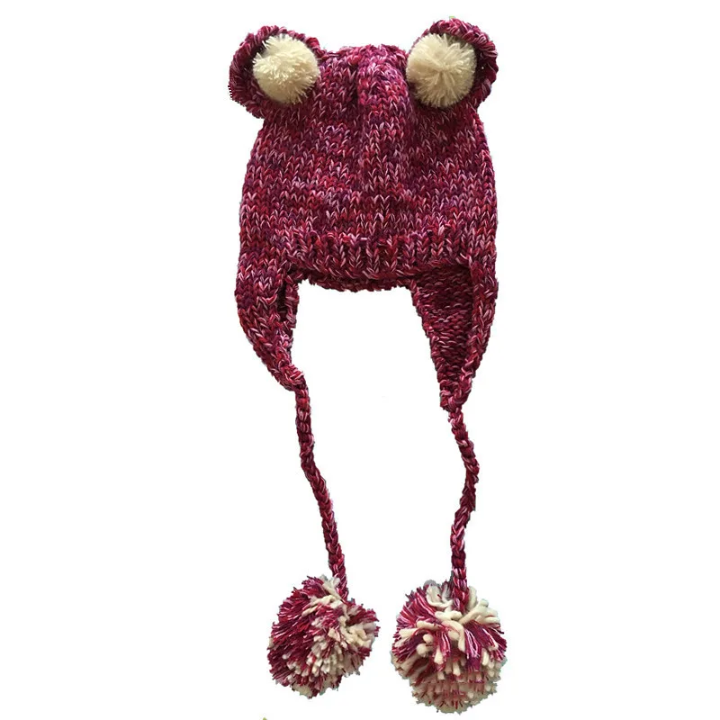 Women's Autumn And Winter Cute Hand Knitted Ear Protection Hat Purple - Shop at LoveMi