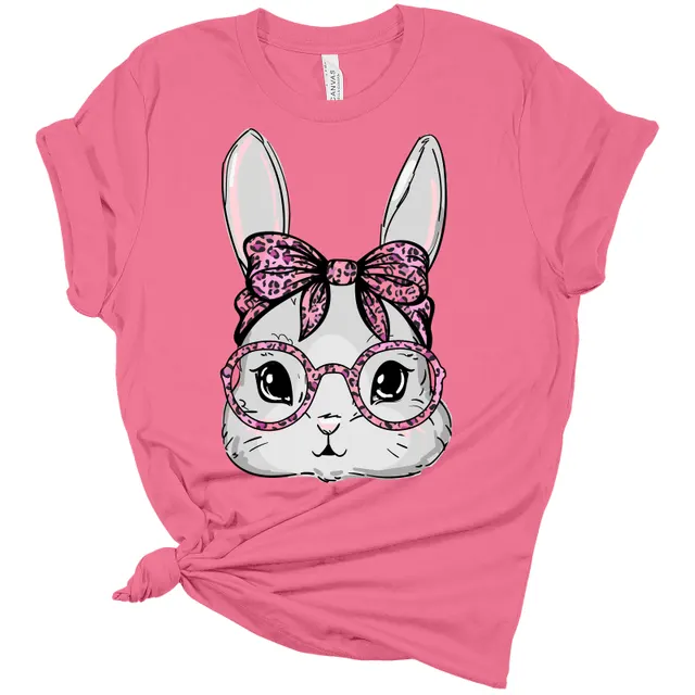 Easter New Flower Cartoon Printed Short Sleeve Rabbit T shirt Pink - Shop at LoveMi