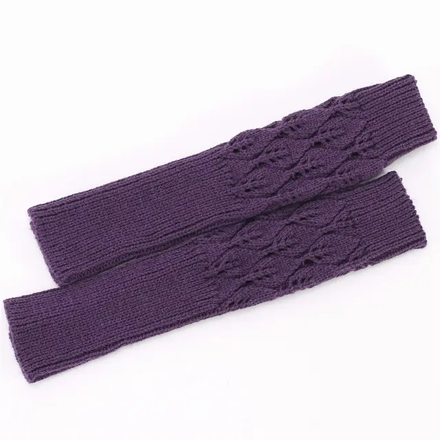 Men's Women's Knitted Jacquard Leaf Cycling Warm Gloves Purple - Shop at LoveMi