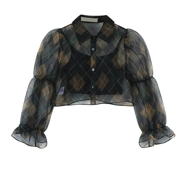 Rhombus Gauze Shirt Summer Design Short Top Shirt - Shop at LoveMi