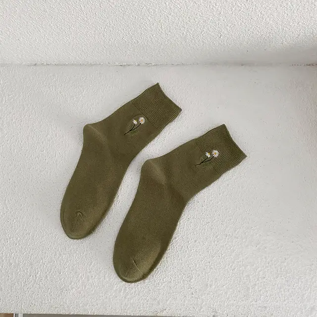 Japanese Candy Color Small Flower Embroidery Pile Socks Green - Shop at LoveMi