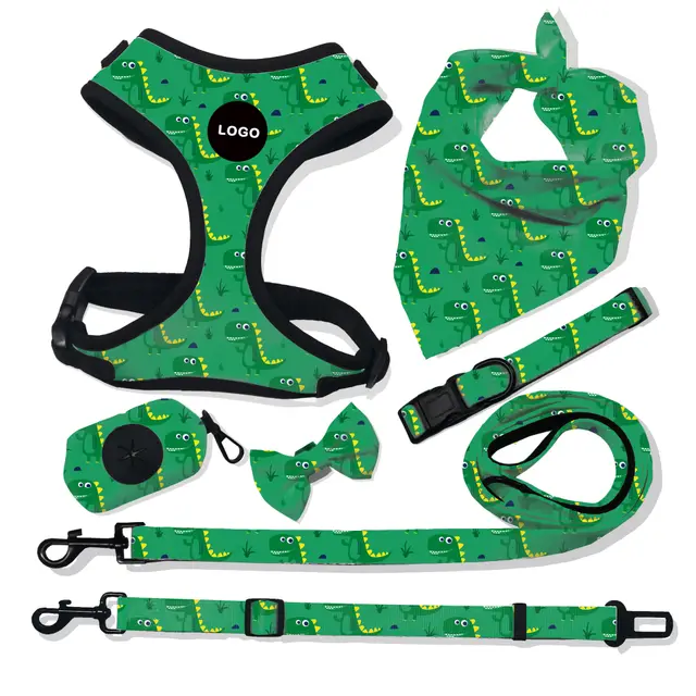 Pet Breathable Dog Harness Leash Set Green Little Dinosaur - Shop at LoveMi