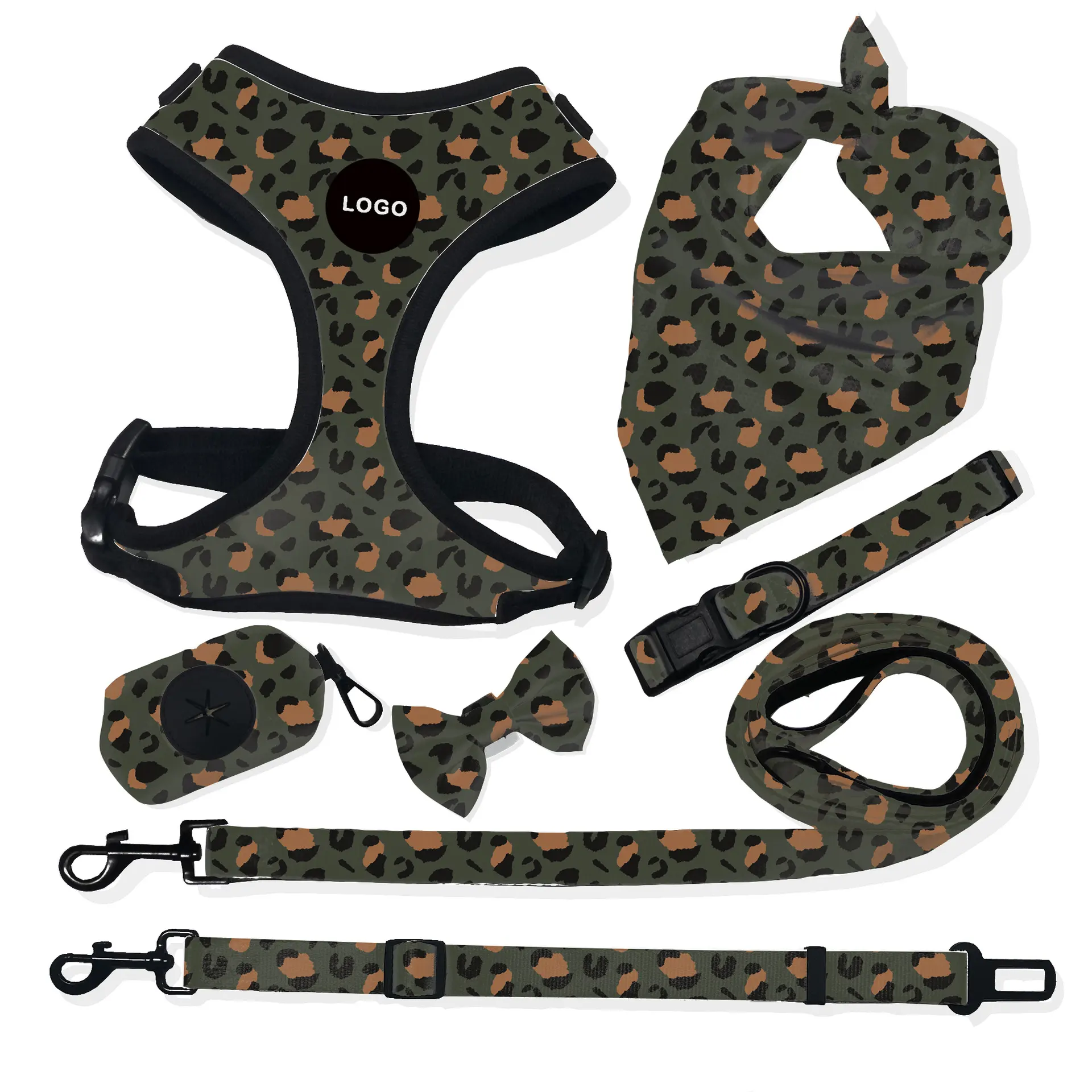 Pet Breathable Dog Harness Leash Set - Leopard Print