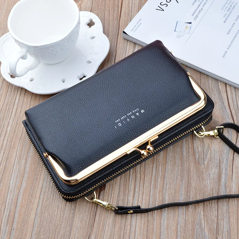 Lock Crossbody Bags Women Shoulder Bag Clutch Ladies Mobile Phone Bag Purse Handbag - Black
