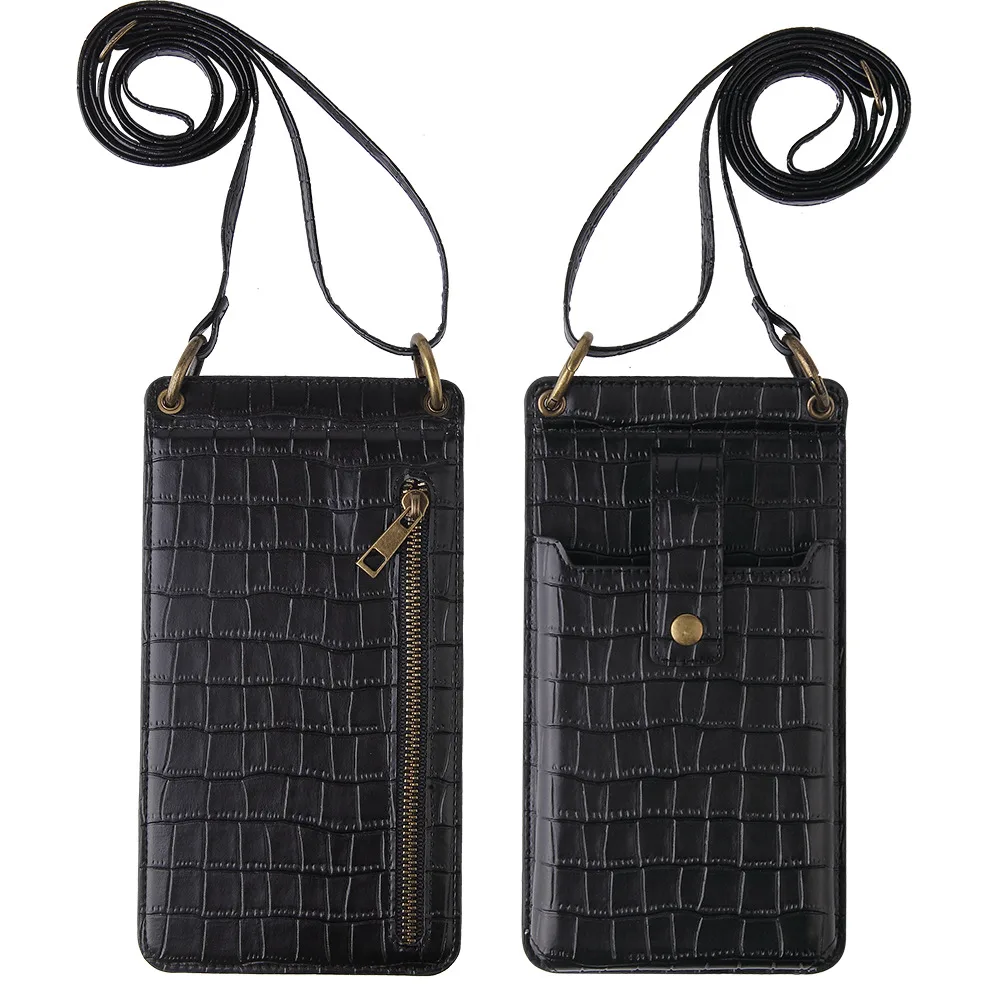 Multi-function Crossbody Bags For Mobile Phone Crocodile-pattern Wallet Card Holder - Black