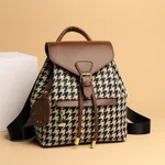 Houndstooth Backpack Women High Capacity Travel Bags Girls - Khaki