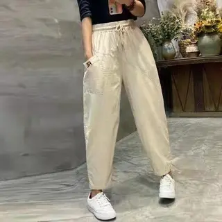 Cotton And Linen Pants Washed Wind Bamboo Linen Casual - Apricot