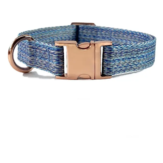 Faux Linen Metal Buckle Collar Dog Leash Blue - Shop at LoveMi