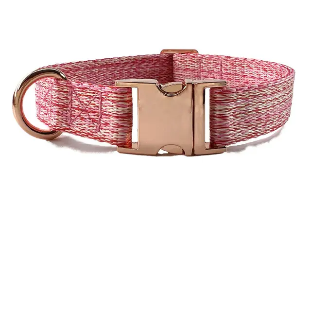 Faux Linen Metal Buckle Collar Dog Leash Pink - Shop at LoveMi