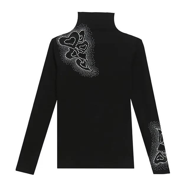 Women's Fleece Turtleneck Lace Hollowed Out Slim Fit Bottoming Shirt Black - Shop at LoveMi