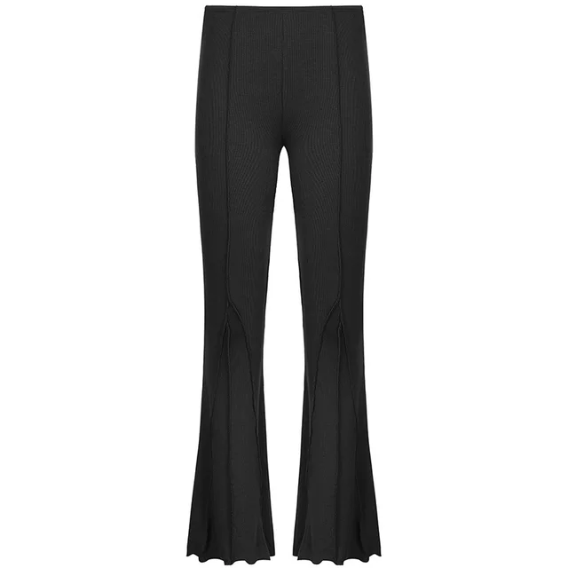 Women's Solid Color Low Waist Reverse Car Casual Flared Pants Black - Shop at LoveMi