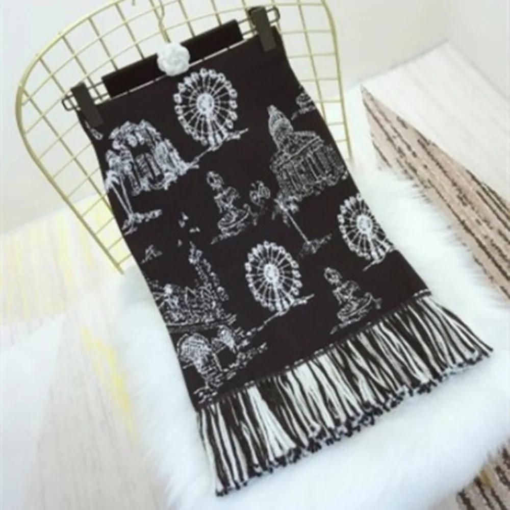 Fringed Knitted Black And White Plaid Skirt Black - Shop at LoveMi