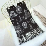 Fringed Knitted Black And White Plaid Skirt - Black