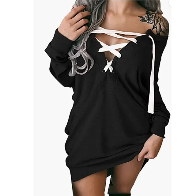 European And American Autumn And Winter Women's Off the shoulder Sweater Bag Hip Skirt Top Black - Shop at LoveMi