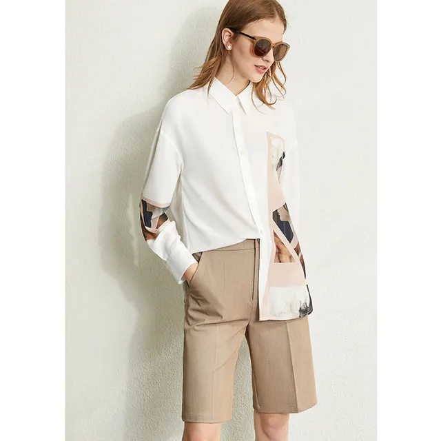 Women's Thin Chiffon With Design Sense Print Shirt Beige - Shop at LoveMi