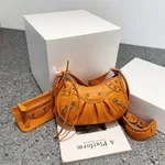 New Women's PU One Shoulder Synthetic Leather Sewing Thread Zipper Bag - Orange