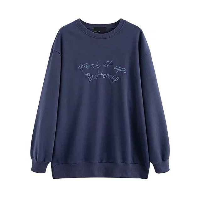 Women's Autumn Urban Casual Pullover Crewneck Sweatshirt Navy Blue - Shop at LoveMi