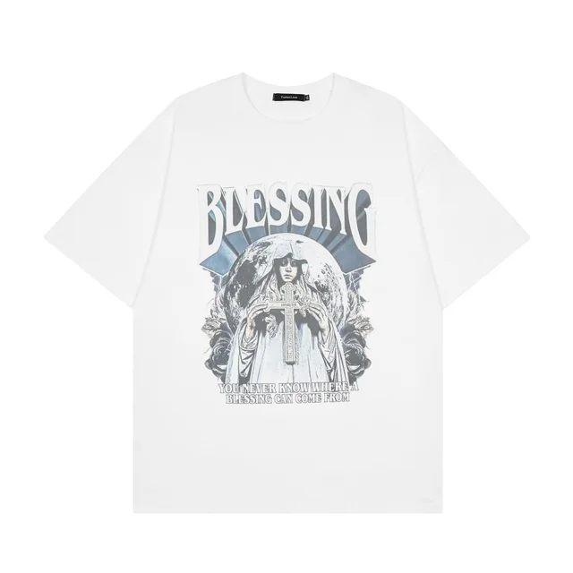 Dropped Shoulder Loose Girls Cross Print T Shirt White - Shop at LoveMi