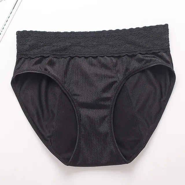 Plus Size Mid High Waist Physiological Pants Four Layers Lace Black - Shop at LoveMi