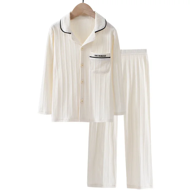 Children's Parent child Homewear Suit Lapel Cotton Beige - Shop at LoveMi
