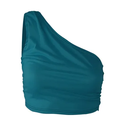 Women's Vest Sexy One shoulder Solid Color Slim Fit Pleated Dark Green - Shop at LoveMi