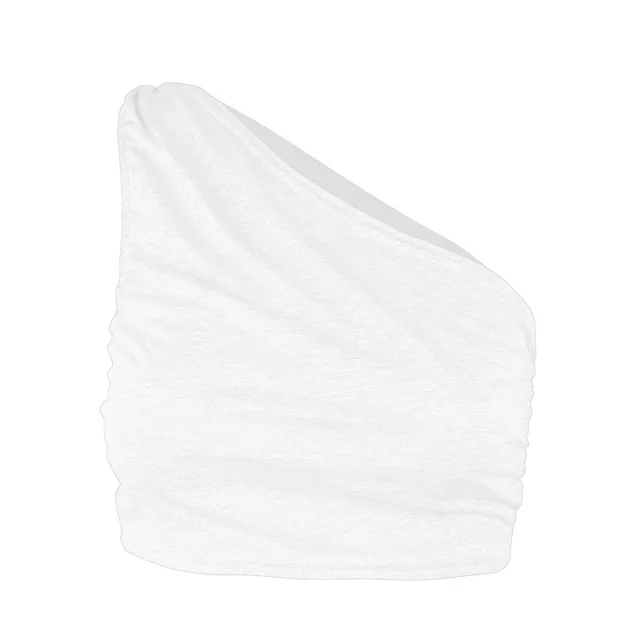 Women's Vest Sexy One shoulder Solid Color Slim Fit Pleated White - Shop at LoveMi