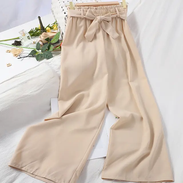 Fashion Banding Bud Elastic Waist Solid Color Casual Pants Apricot - Shop at LoveMi