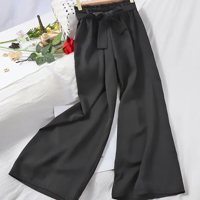 Fashion Banding Bud Elastic Waist Solid Color Casual Pants Black - Shop at LoveMi