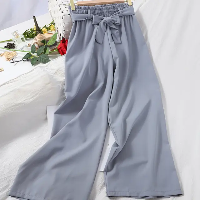 Fashion Banding Bud Elastic Waist Solid Color Casual Pants Blue - Shop at LoveMi