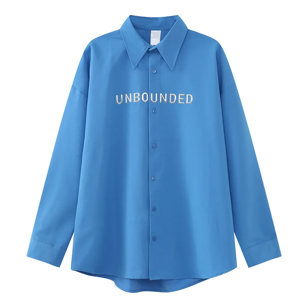 Letter Design Sense Long Sleeve Shirt For Men And Women Blue - Shop at LoveMi