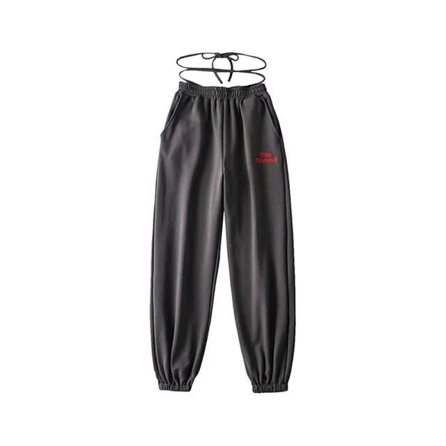 Letter Embroidery Binding Harem Sweatpants Ladies Grey - Shop at LoveMi