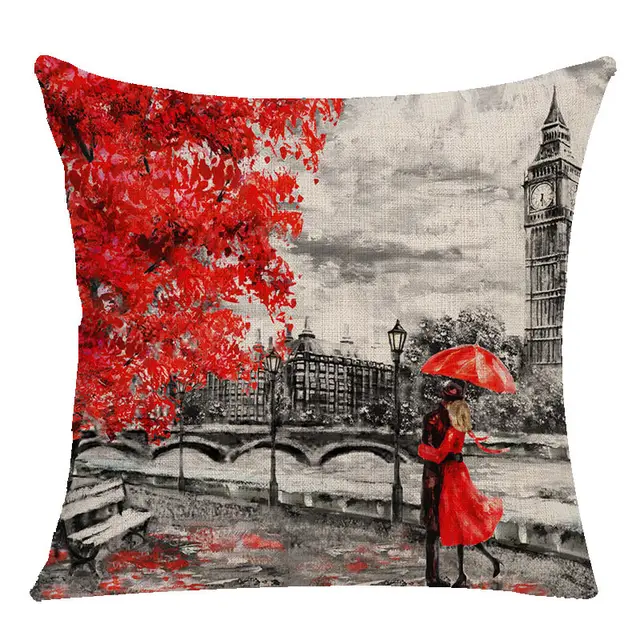 Maple Leaf Lovers Valentine's Day Oil Painting Series Linen Pillow Cover - Shop at LoveMi