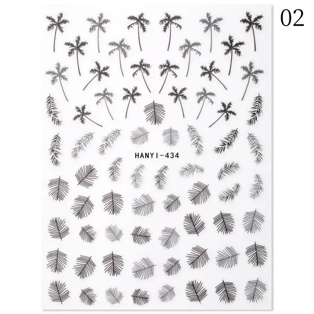 New Hot 3D Coconut Tree Sunflower Nail Sticker Leopard Butterfly Flower Nail Art Sticker No02 - Shop at LoveMi