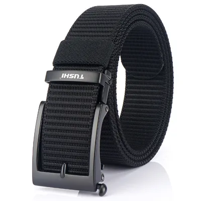 Men's Casual Fashion Automatic Buckle Canvas Belt Black Buttons Black - Shop at LoveMi
