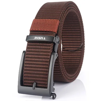 Men's Casual Fashion Automatic Buckle Canvas Belt Black Buttons Brown - Shop at LoveMi