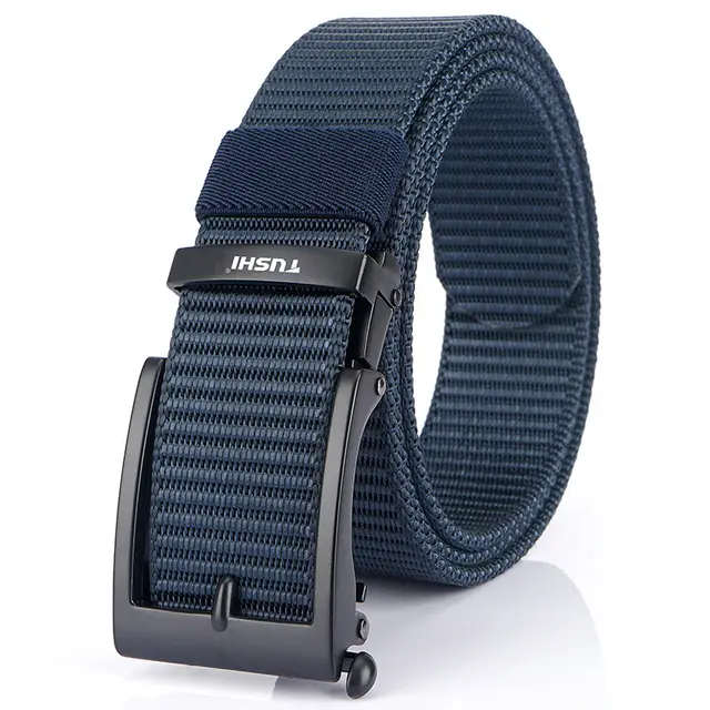 Men's Casual Fashion Automatic Buckle Canvas Belt Black Buttons Royal Blue - Shop at LoveMi