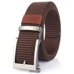 Men's Casual Fashion Automatic Buckle Canvas Belt - Silver Buckle Brown