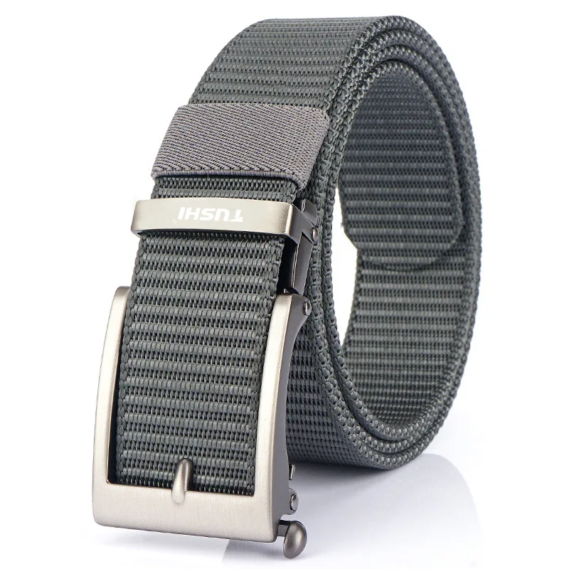 Men's Casual Fashion Automatic Buckle Canvas Belt Silver Buckle Dark Gray - Shop at LoveMi