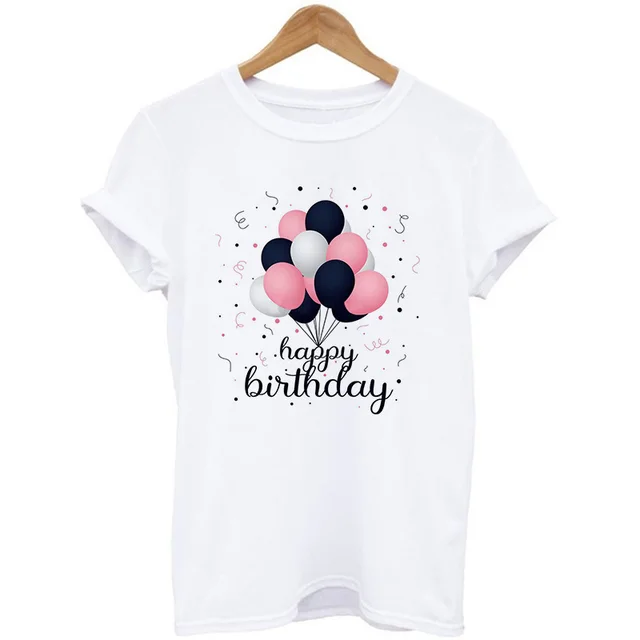 Romantic Balloon Printed Valentine's Day Round Neck Loose Short Sleeves Top 15634 White - Shop at LoveMi