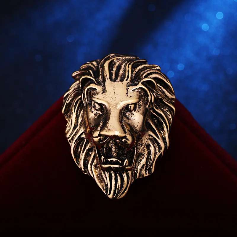 Vintage African Lion Brooch Men's Domineering King Of Grassland Ancient Gold - Shop at LoveMi
