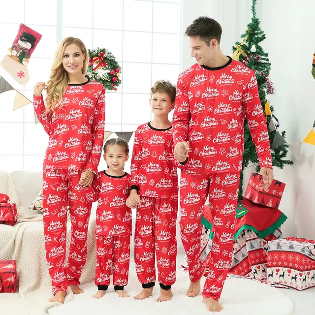 Christmas Loungewear Long Sleeve Printed Letter Pajama Set Jjf51Red - Shop at LoveMi