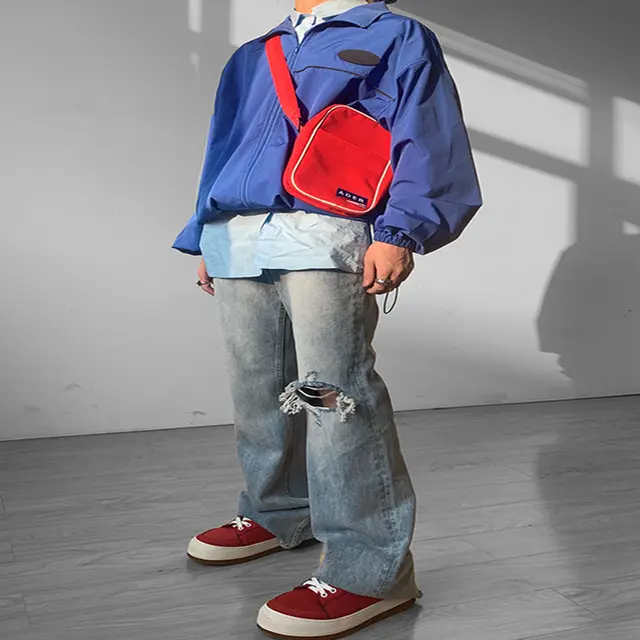 Light Blue High end Niche Niche Knee Ripped Jeans Light Blue - Shop at LoveMi