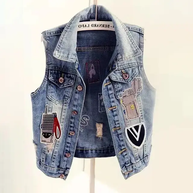 Women's Short Slim Denim Vest Personalized Blue - Shop at LoveMi