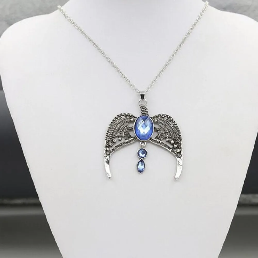 Vintage Wings Angel Oval Gemstone Necklace Antique Silver - Shop at LoveMi