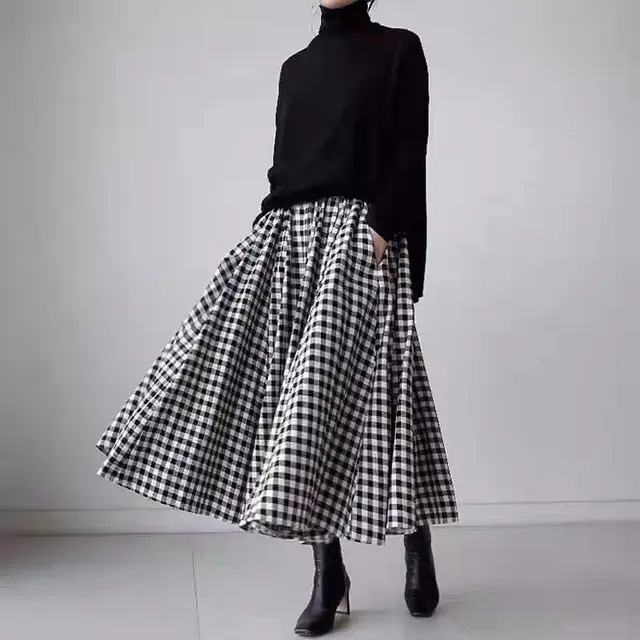 Ladies Fashion High Waist A Line Long Skirt Black - Shop at LoveMi