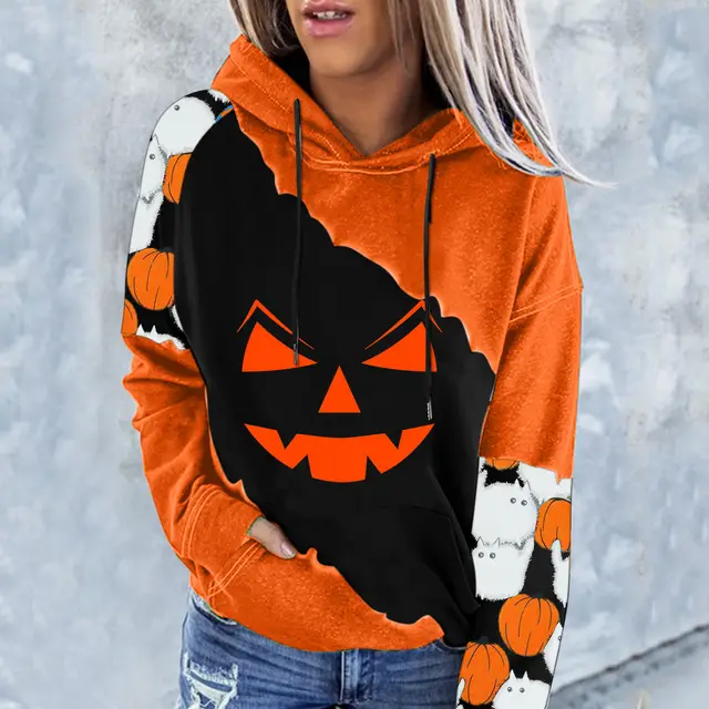 Ladies Printed Long Sleeve Hooded Loose Sweatshirt - Shop at LoveMi