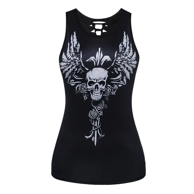 Women's Fashion Skull Digital Print Back Cutout Tank Top 01 - Shop at LoveMi
