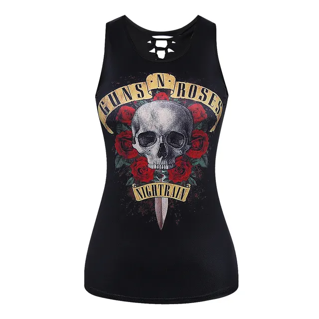 Women's Fashion Skull Digital Print Back Cutout Tank Top 04 - Shop at LoveMi