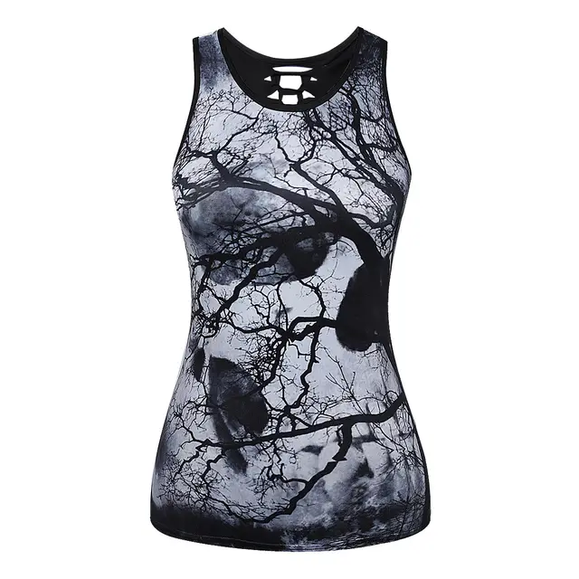 Women's Fashion Skull Digital Print Back Cutout Tank Top 06 - Shop at LoveMi